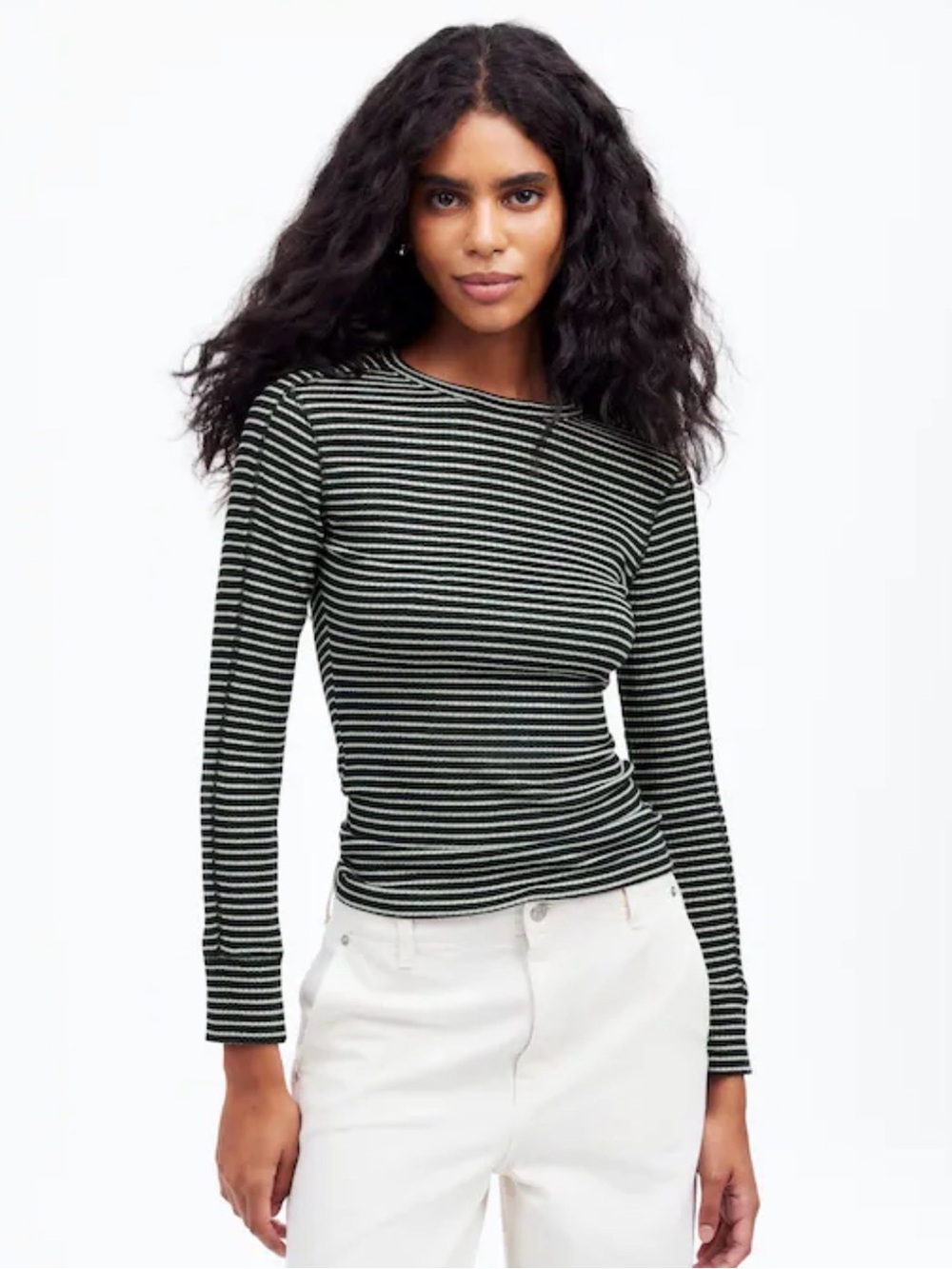 Madewell Ribbed Crewneck Long-Sleeve Tee in luxury forest color